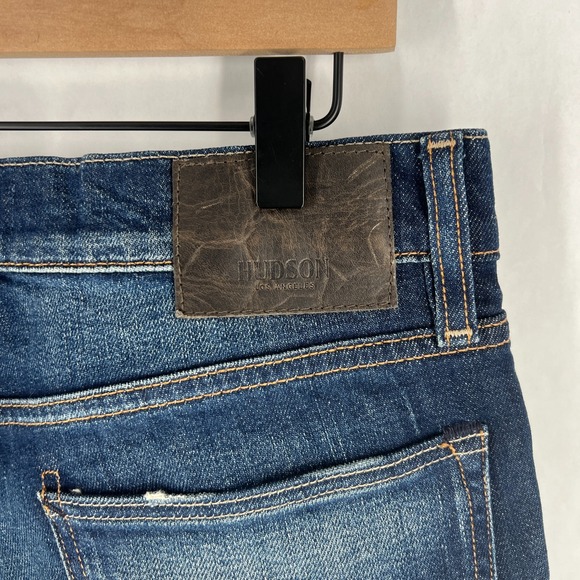 Hudson Blake Slim Straight Jeans Mens 32 Blue Denim Cotton Stretch Mid Rise - Picture 6 of 15